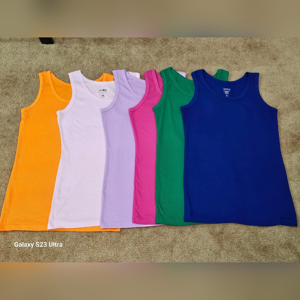 SUMONA Women 6 Pack Assorted Color Tank Tops Ribbed Cotton A-Shirts Basic Sleeve